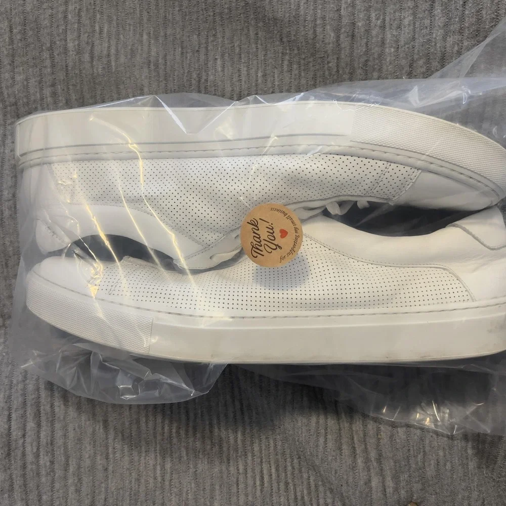 Koio Shoes Mens 14 White Leather Perforated Lace Up‎ Sneakers Made In Italy